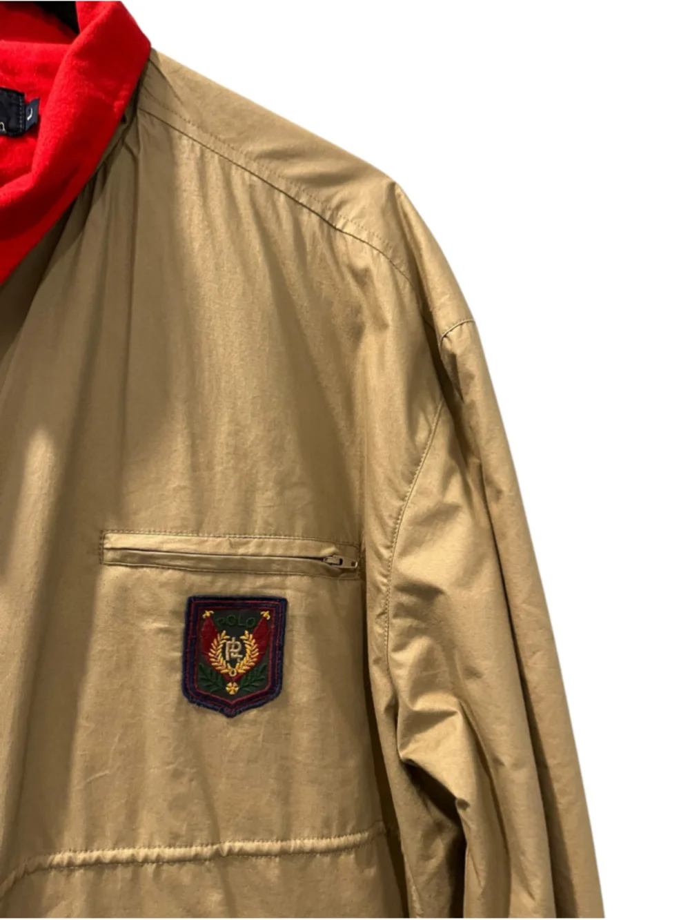 Vintage 80s Polo Ralph Lauren Uni Crest Harrington Drizzler Jacket Khaki Red L